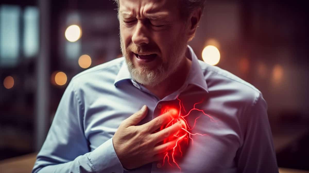 Middle aged man having chest pain