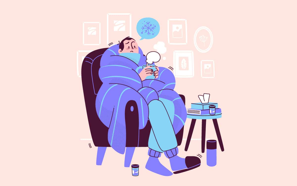 Person with influenza sitting on chair