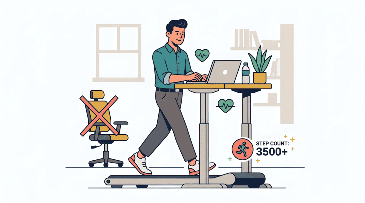Person on laptop while using desk treadmill
