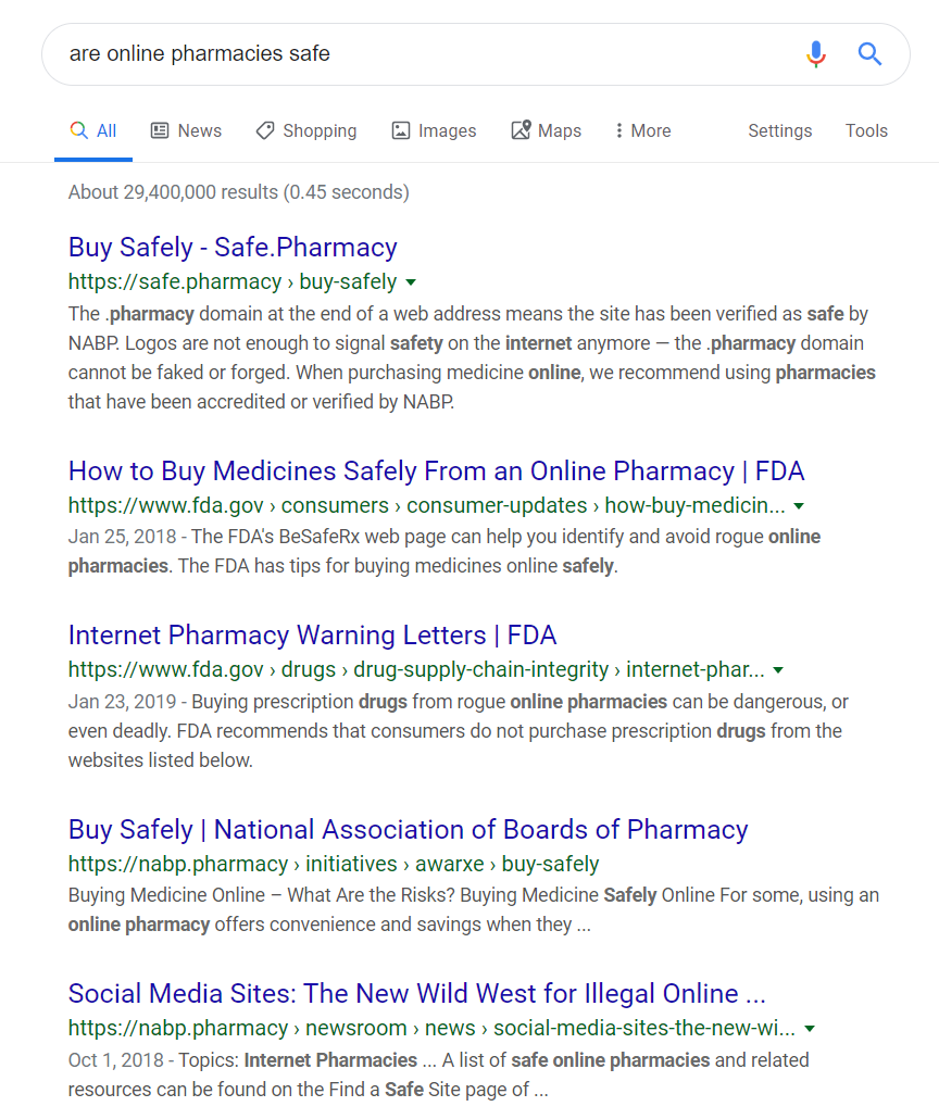 Are online pharmacies safe search result