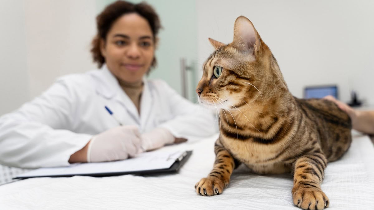 Veterinarian with a cat