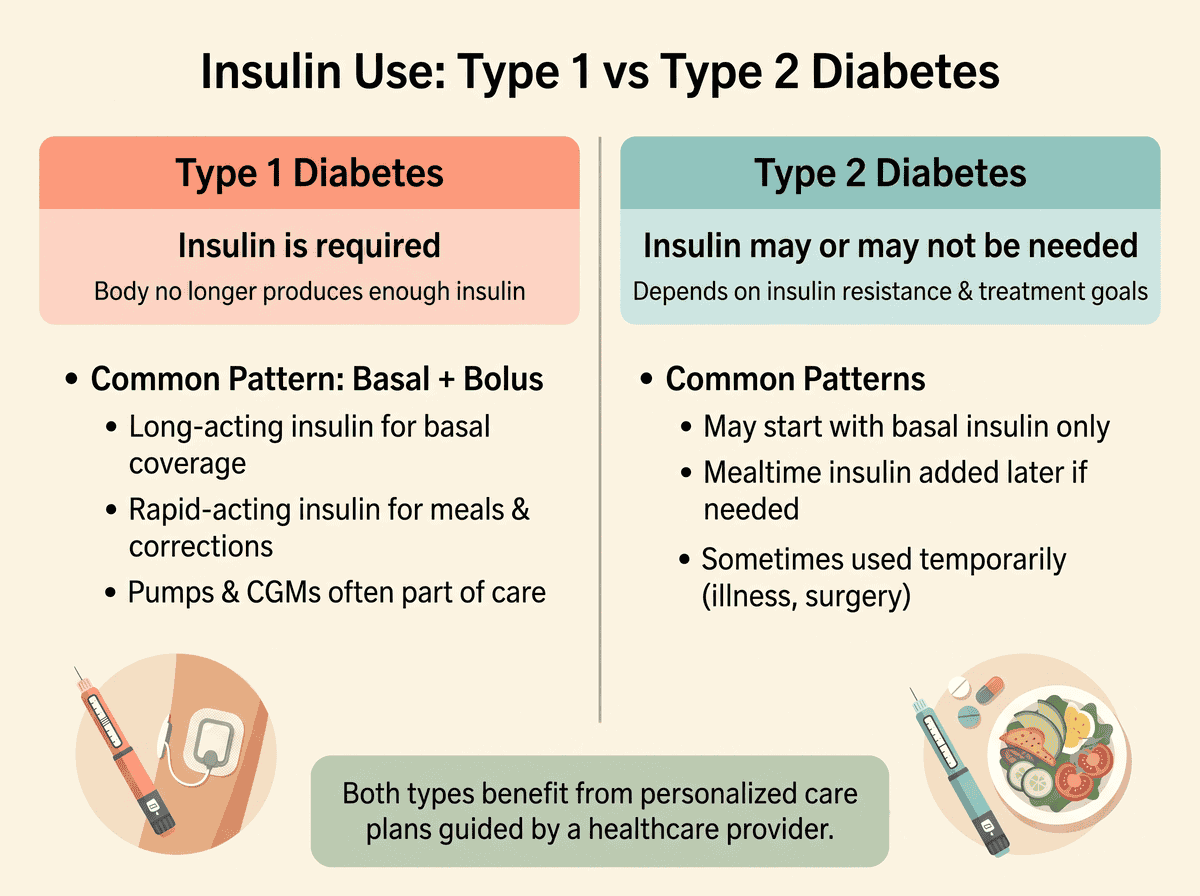 Insulin use chart: Type 1 vs Type 2
