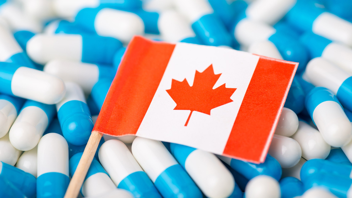 Medication pills and Canadian flag