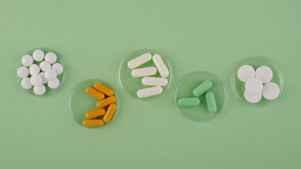 Different types of medications in containers